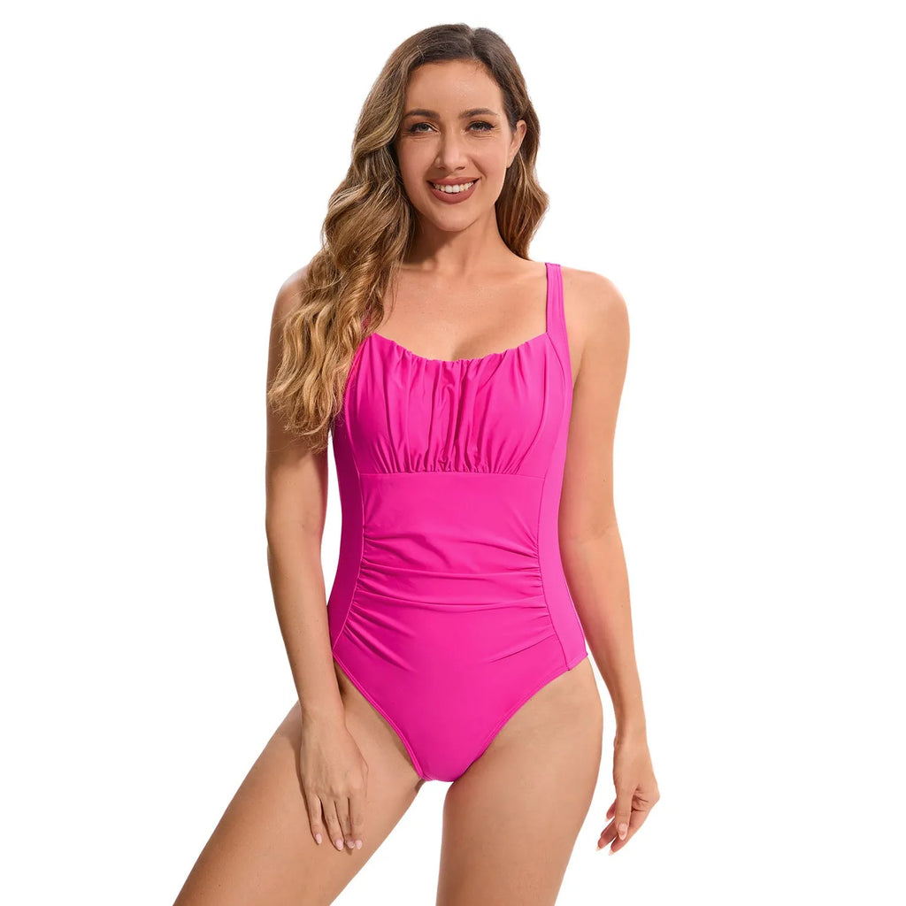 Women's one-piece swimsuit in multicolour print, polyester swimwear in sizes S to XXL