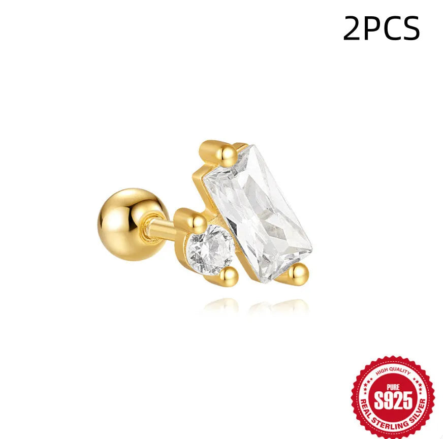 S925 sterling silver red earrings with square gravel floral design and golden colour options