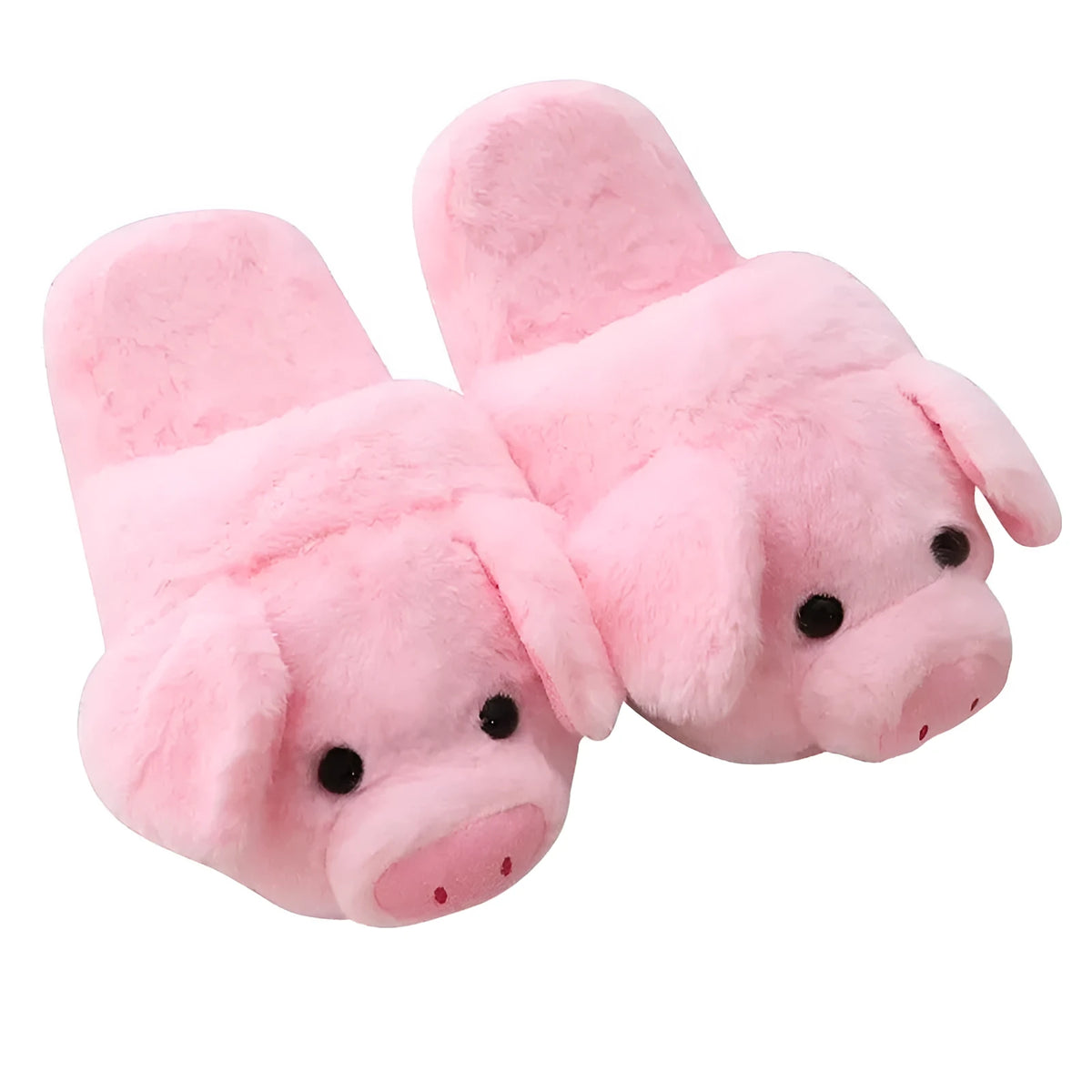 Pink pig-shaped floor slippers made from short plush fabric.