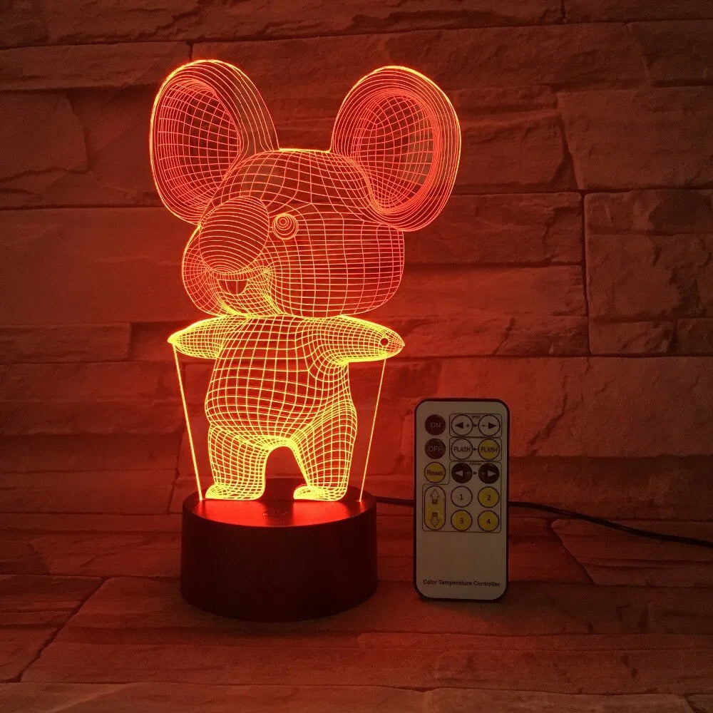 Black koala LED night light with seven colour modes including red, green, blue, yellow, purple, and white