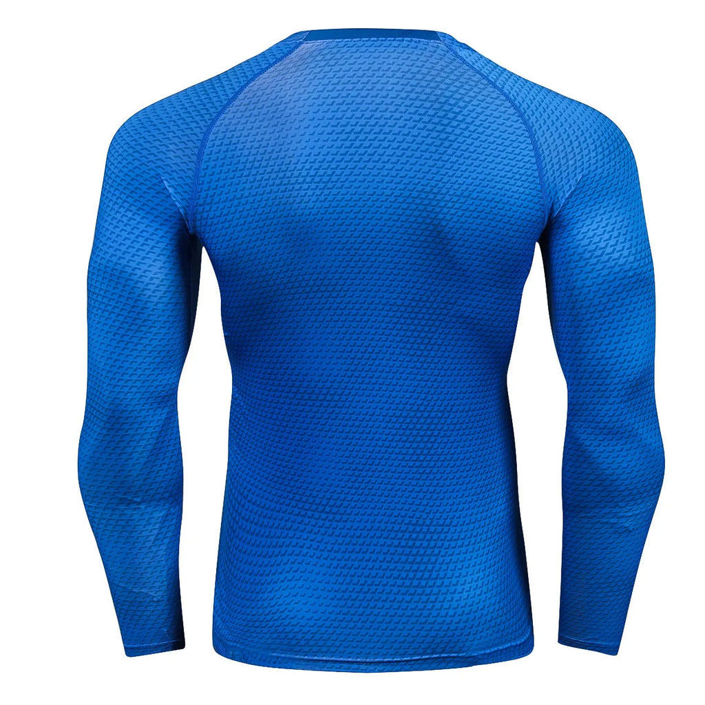 Long sleeve modal fitness training top in black, blue, red, white or snake scale, sizes S to 3XL.