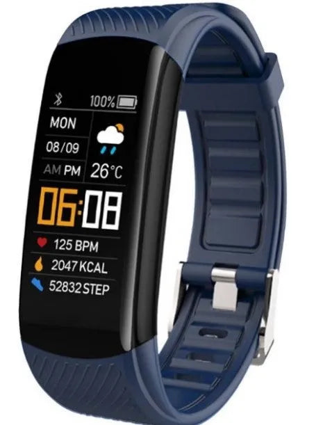 Black TPU sports pedometer bracelet with 0.96-inch screen displaying fitness metrics