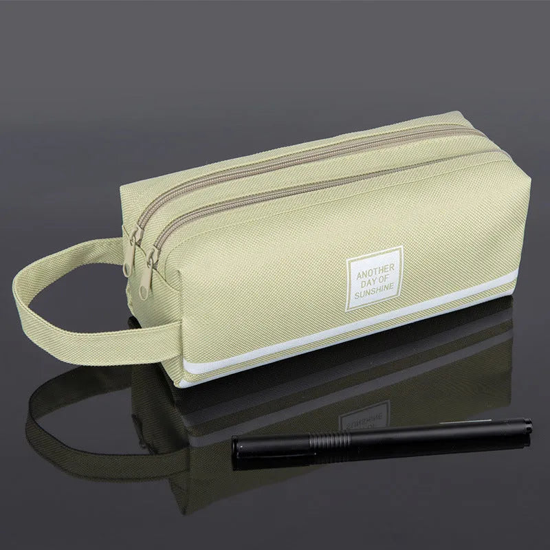Canvas double-layer stationery box for junior high school students Oxford cloth pencil case with double zipper in blue