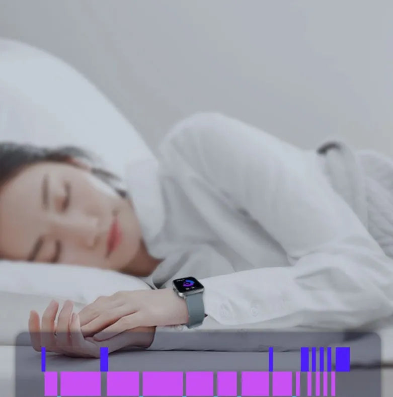 Smart sports watch with 1.7-inch colour touchscreen showing heart rate display on wrist