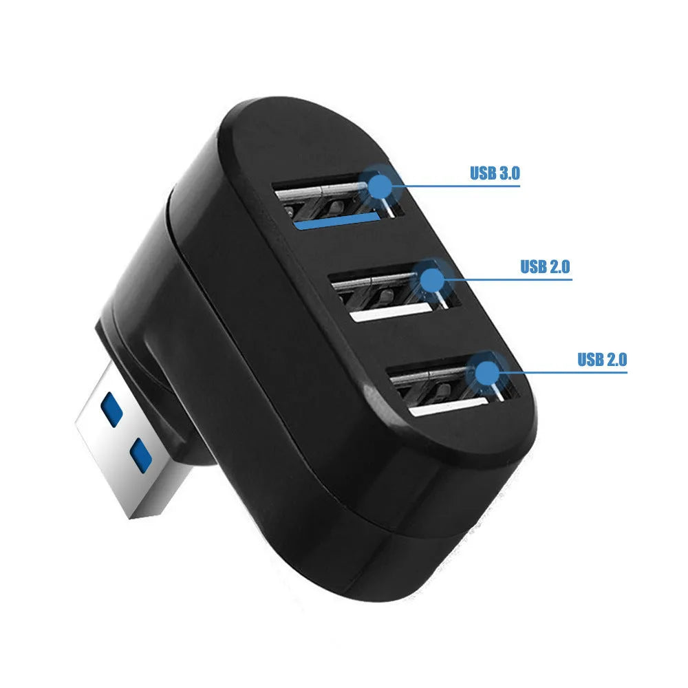 Black or white USB 3.0 rotary hub with four ports measuring 15.5cm