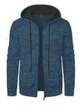 Men's loose fit polyester hooded cardigan coat in solid colour, long sleeves, casual sports style