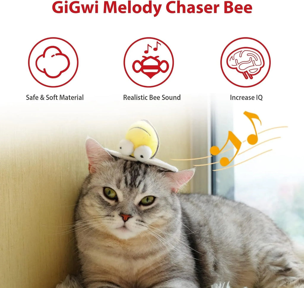 Yellow flannelette bee-shaped electronic cat toy with motion-activated squeak function