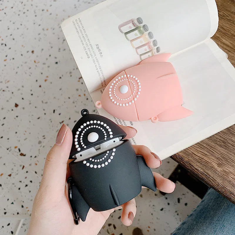Pink rocket silicone protective cover for AirPods 1 and 2 charging case, black or pink option