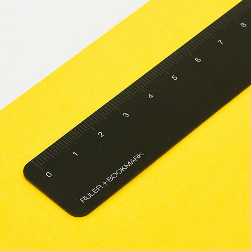 Black aluminium bookmark ruler with laser engraved 15 cm scale markings