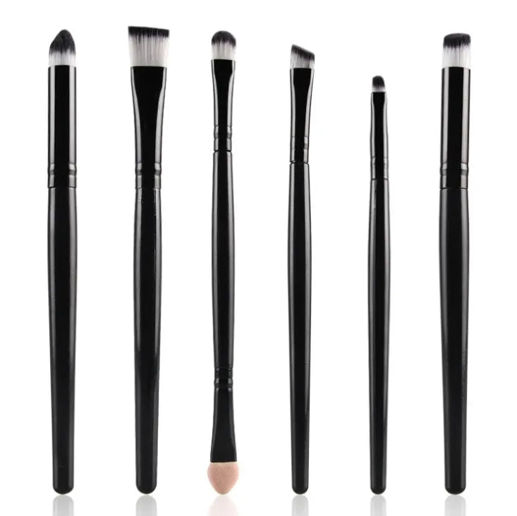 6PCS eye makeup brush set with wood handles and nylon bristles on white background