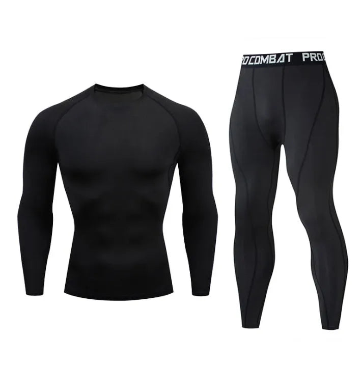Men's fitness suit with long-sleeved top and trousers in tight-fitting design, milk silk spandex fabric