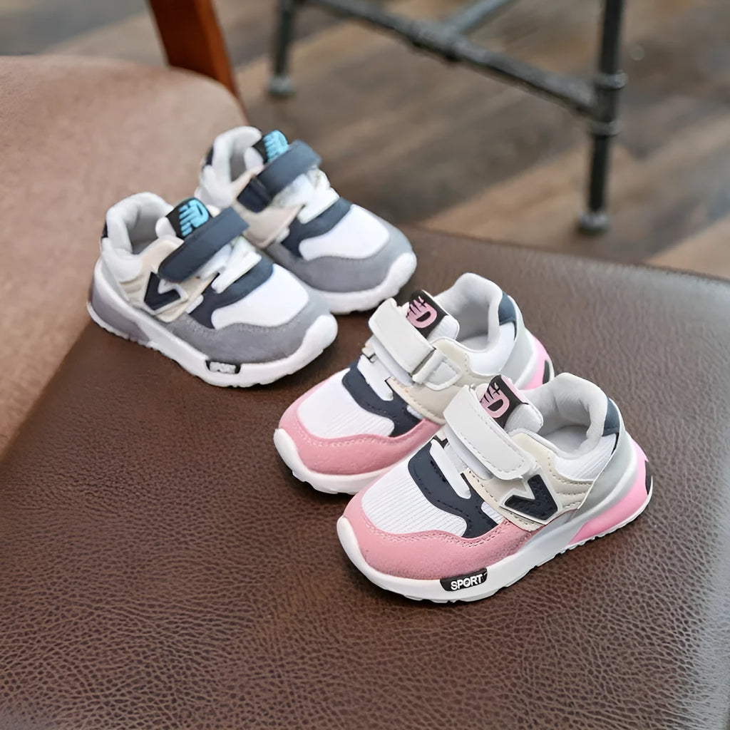 Girls running shoes with breathable mesh upper and TPR sole in grey colour
