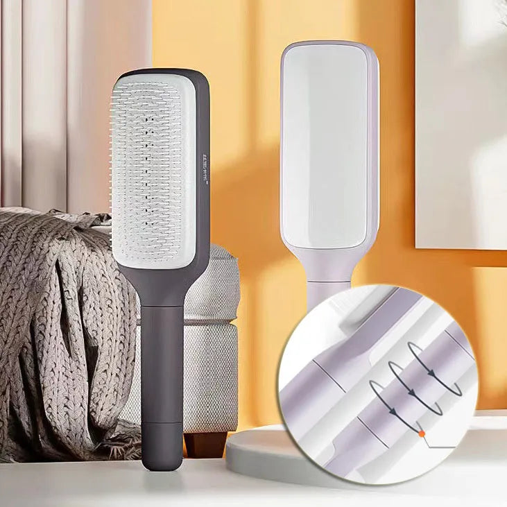 Roland purple self-cleaning hair brush with anti-static massage comb on a white background.