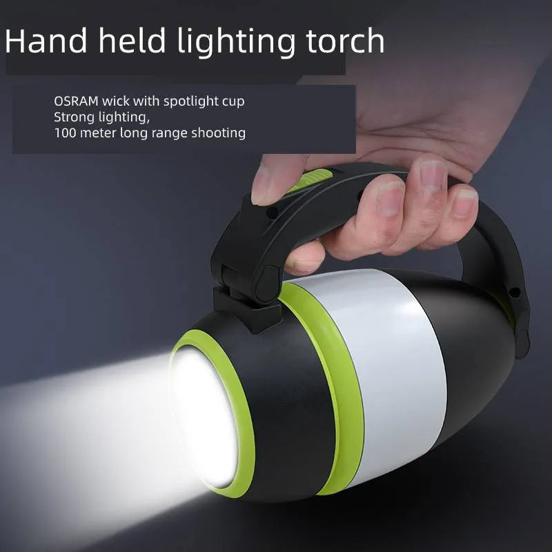Black green 3-in-1 multifunctional LED tent lamp with adjustable head and USB port