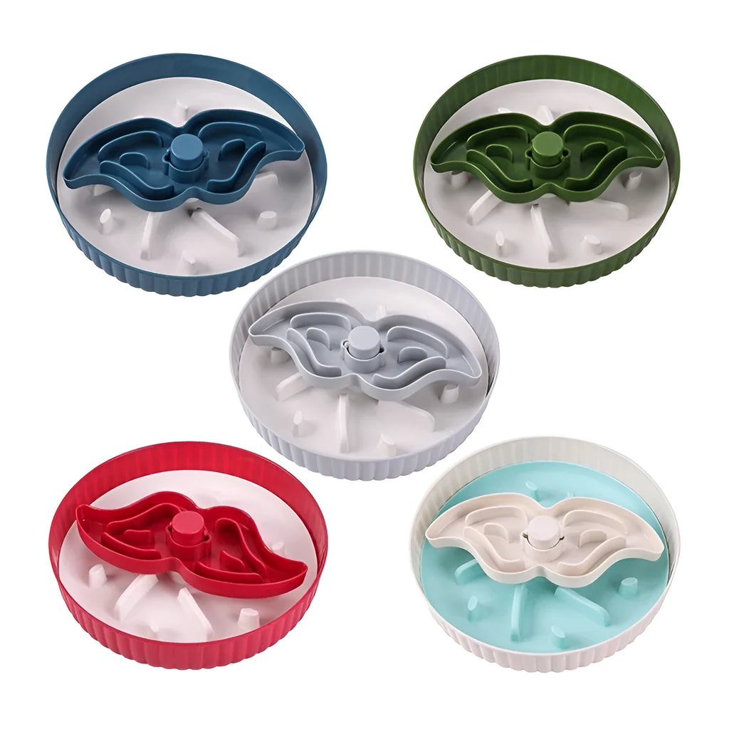 Dog slow feeder bowl with rotating game board and silicone pads in multiple colour options