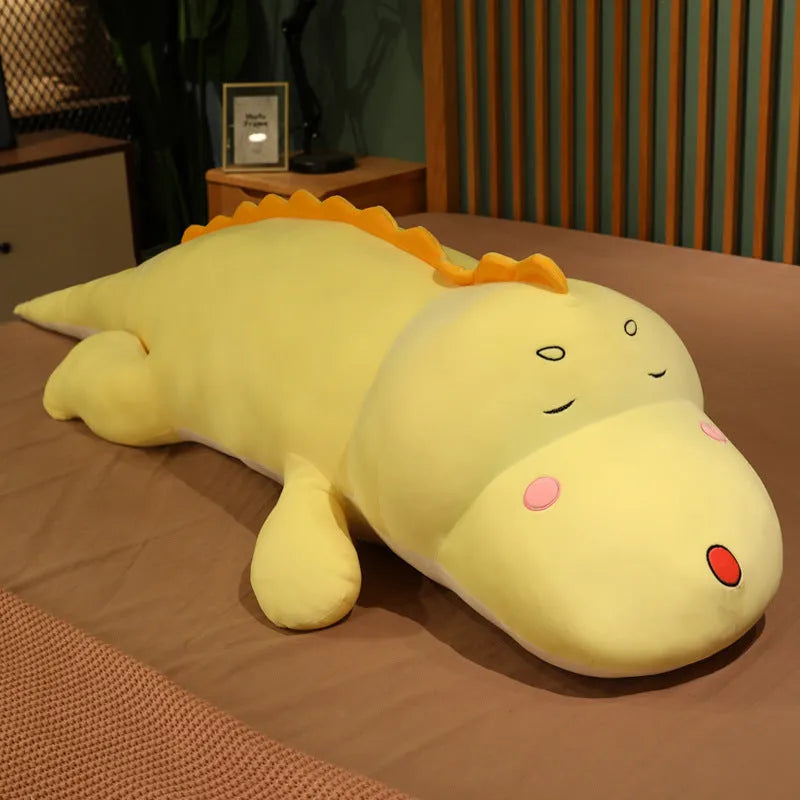 Large dinosaur plush pillow sleeping bed doll in green, blue, pink, purple or yellow, 50cm to 150cm