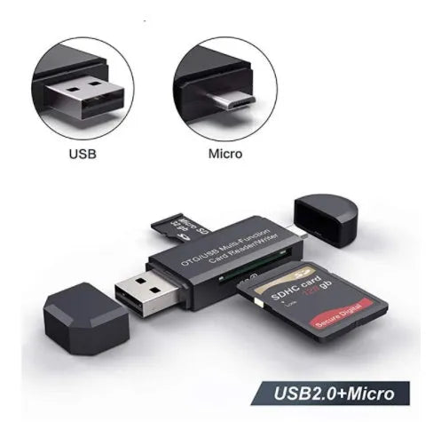 Black USB 3.0 memory card reader for SD and TF cards with USB-C connector
