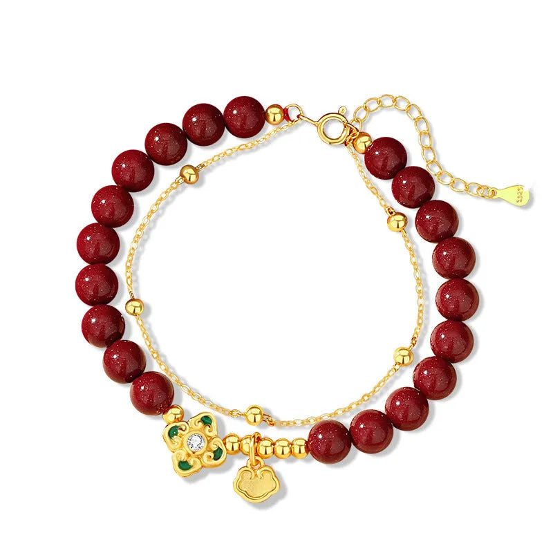 925 silver women's bracelet with geometric shape and cinnabar flower accent