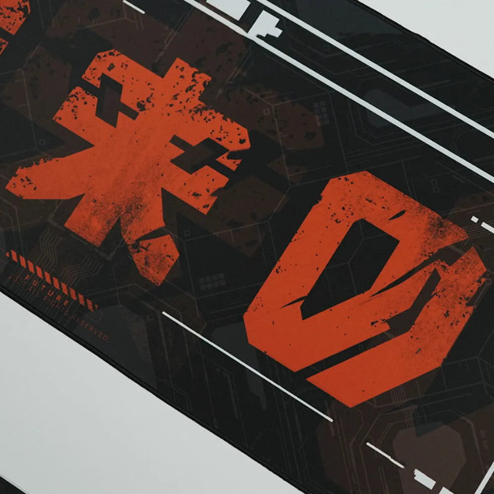 Black and red futuristic gaming mouse pad, 900x400x4mm or 800x300x4mm, waterproof eraser cloth with stitched seams.