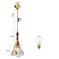 Retro brass and glass chandelier with hand-blown shades hanging on a braided hemp rope light line.