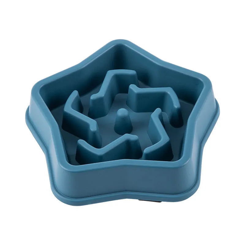 Yellow plastic slow feed dog bowl with textured base to prevent choking, 20.1cm diameter.