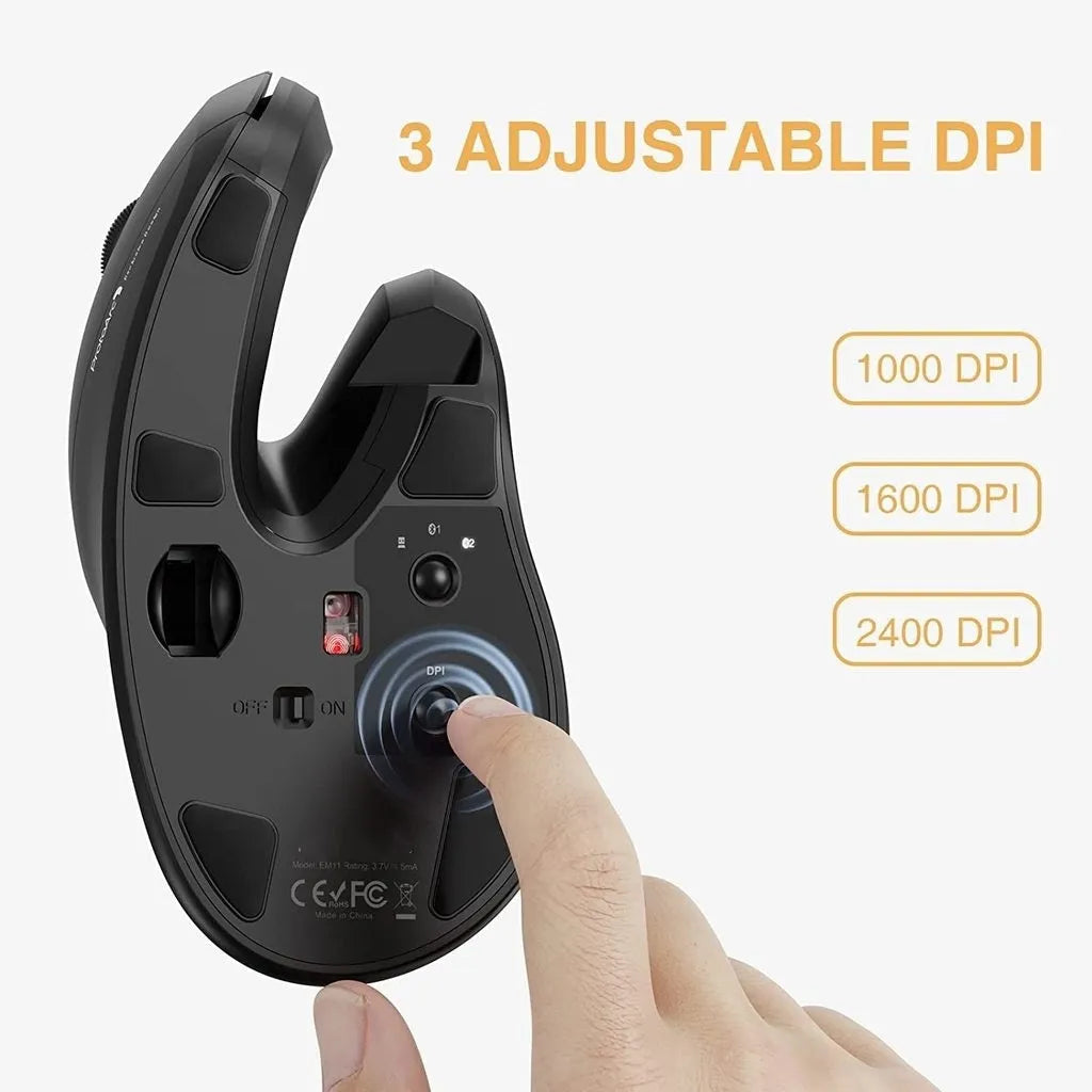 seenDa vertical Bluetooth 2.4G rechargeable wireless mouse in black with RGB lighting and charging cable