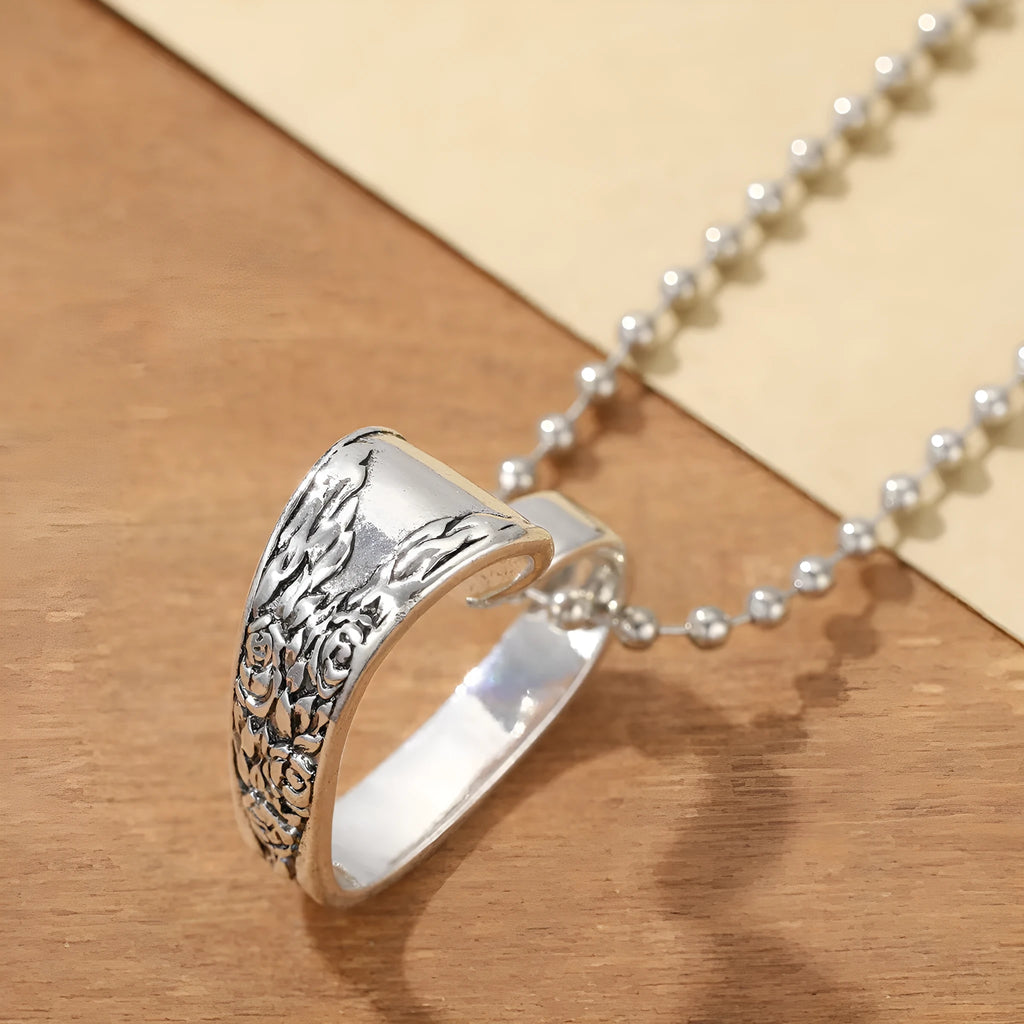 Silver alloy heart-shaped pendant necklace with letter and number text details for women