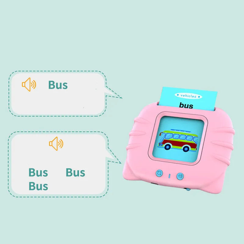 Rechargeable ABS English learning machine with 112 bilingual cards, 107 x 90 x 21mm, for ages 4-6