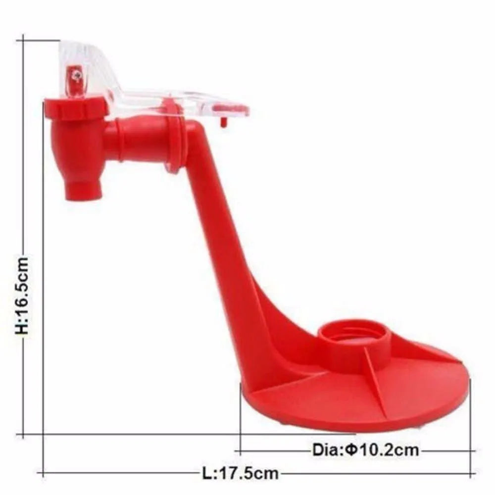 Red plastic Magic Tap soda dispenser for 2-litre bottles, 15 cm high, 10 cm diameter, with push-in tap.
