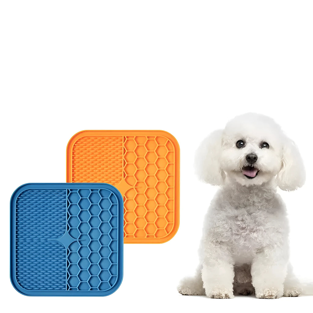 Silicone suction cup licking pad slow feeder for dogs and cats in blue
