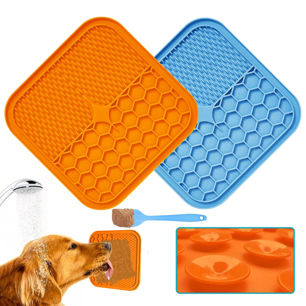 Silicone suction cup licking pad slow feeder for dogs and cats in blue