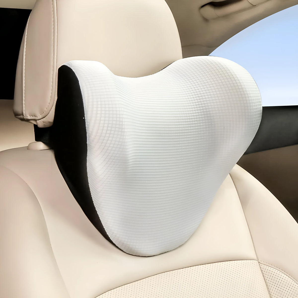 Car neck pillow in black with ice silk fabric and memory cotton filling 28x29x15cm