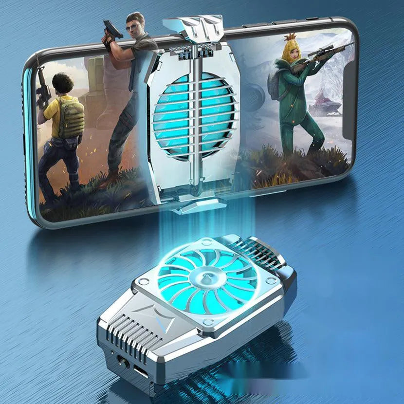 H15 mobile phone cooling fan in black or silver, compact PC body, plug-in or rechargeable model for gaming