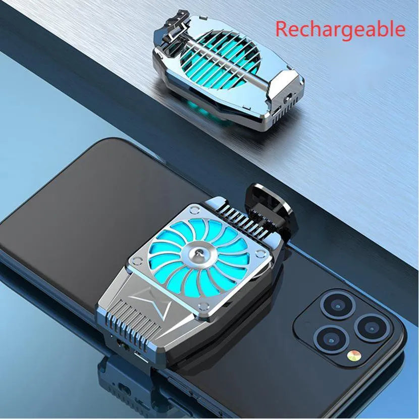 H15 mobile phone cooling fan in black or silver, compact PC body, plug-in or rechargeable model for gaming