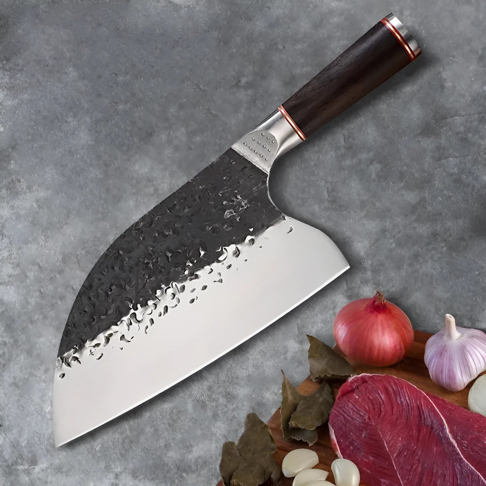 5CR15MOV silver vanadium steel kitchen knife with ebony wood handle for cutting meat and bone