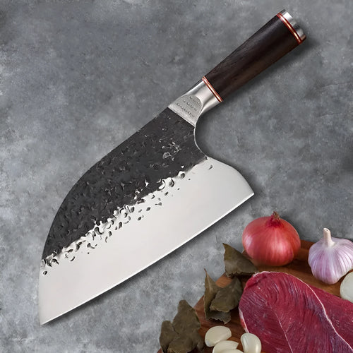 5CR15MOV silver vanadium steel kitchen knife with ebony wood handle for cutting meat and bone