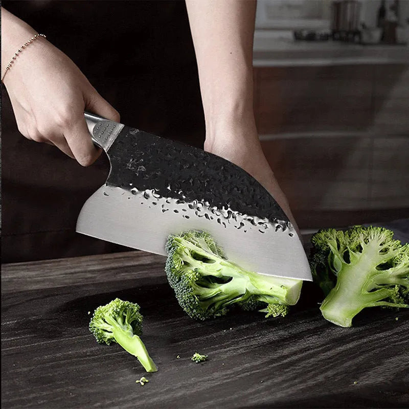 5CR15MOV silver vanadium steel kitchen knife with ebony wood handle for cutting meat and bone