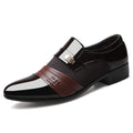 Men's pointed-toe artificial PU leather shoes in brown with low-top design and rubber sole