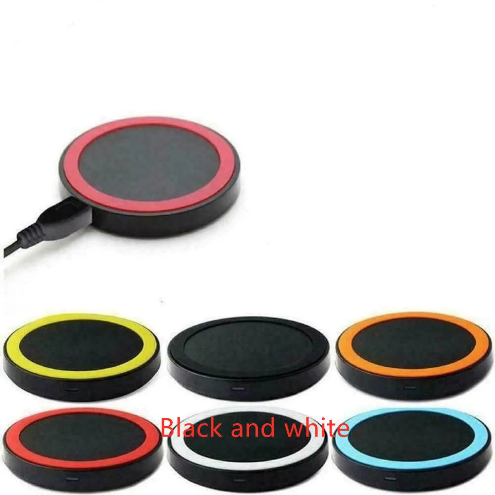 Square wireless charging pad in six colour options on white background
