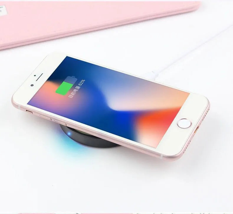 Square wireless charging pad in six colour options on white background