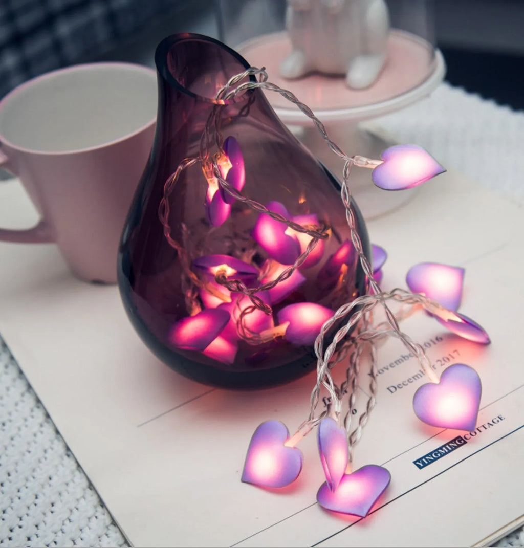 Battery-operated LED fairy string lights in pink and purple, 3 metres long with 20 cool white LEDs