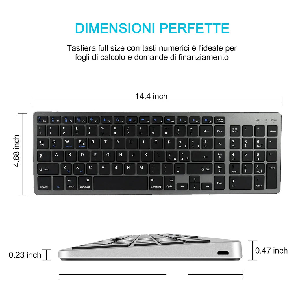 Universal Bluetooth keyboard for iPad tablets and notebooks with 104 keys in white or black colour