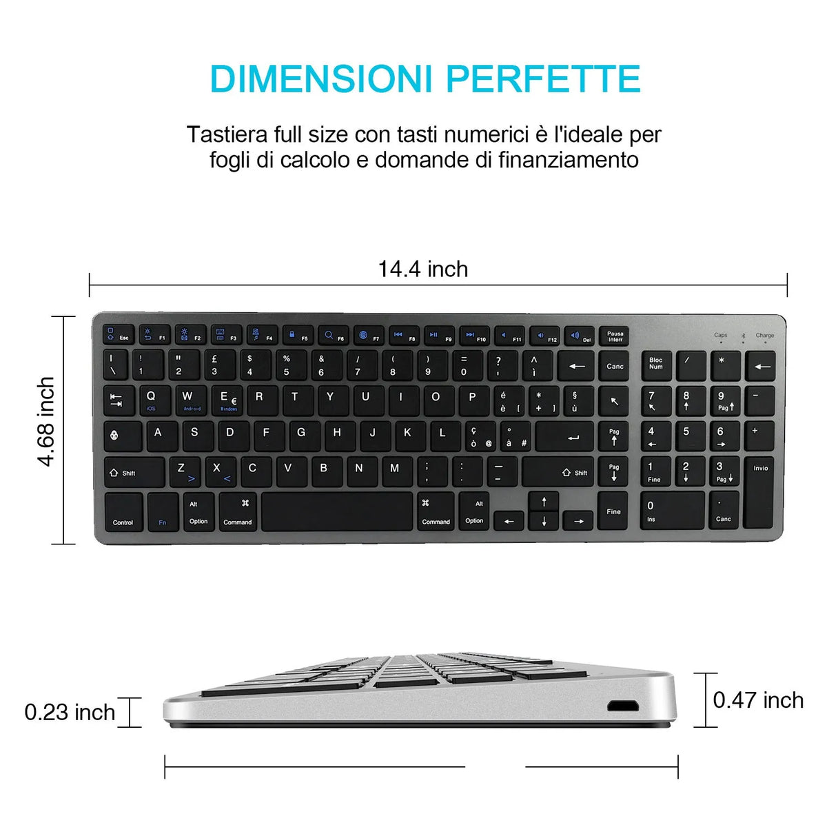 Universal Bluetooth keyboard for iPad tablets and notebooks with 104 keys in white or black colour