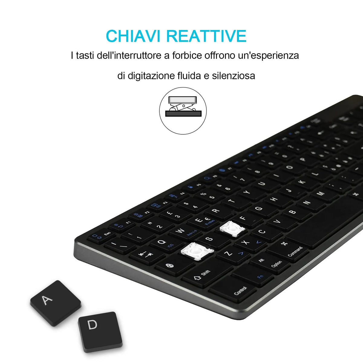 Universal Bluetooth keyboard for iPad tablets and notebooks with 104 keys in white or black colour