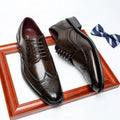 Men's genuine leather business casual dress shoes in black with two-layer cowhide upper and rubber sole