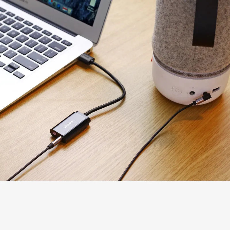 USB external sound card with 3.5mm audio adapter, nickel-plated plug, 1.5cm cord, black or white