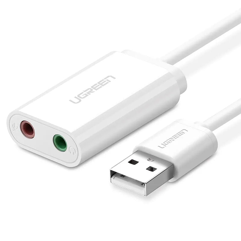 USB external sound card with 3.5mm audio adapter, nickel-plated plug, 1.5cm cord, black or white