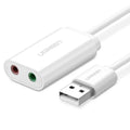 USB external sound card with 3.5mm audio adapter, nickel-plated plug, 1.5cm cord, black or white