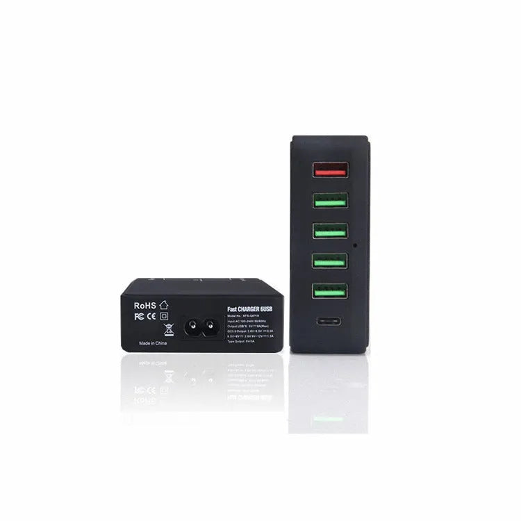 Black multi-port USB mobile phone charger with direct charging 8000mA output