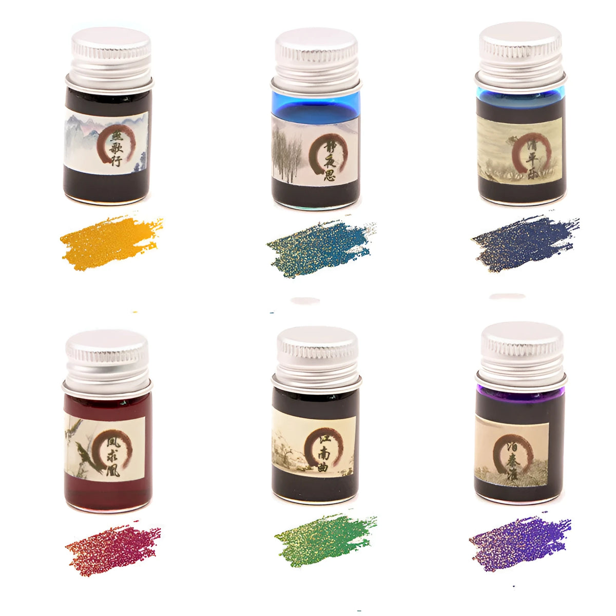 Antiquity ink toning dipping pen colour, 6ml high white glass bottle, six pastel styles
